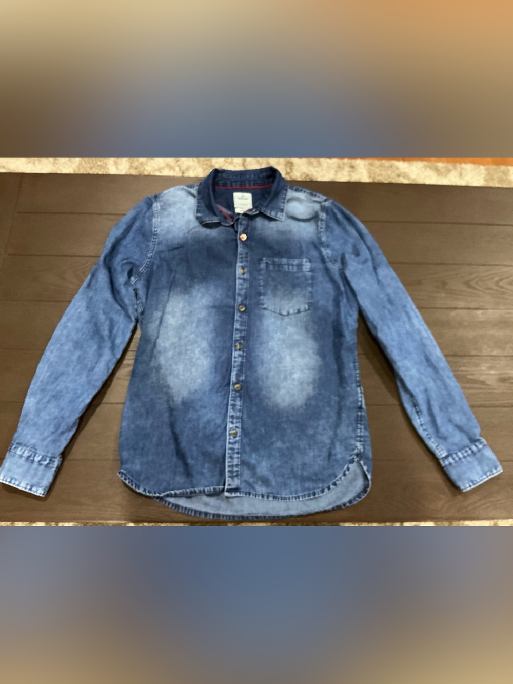WROGN Men's Washed Blue Denim Shirt - Casual Long Sleeve